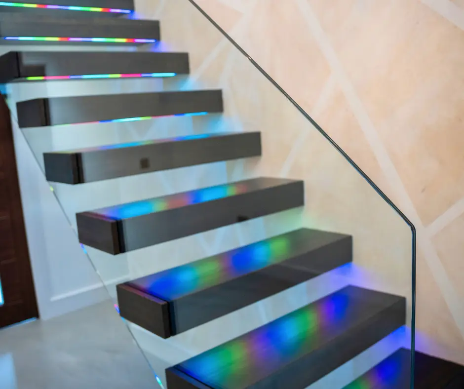 Floating stairs with led lights